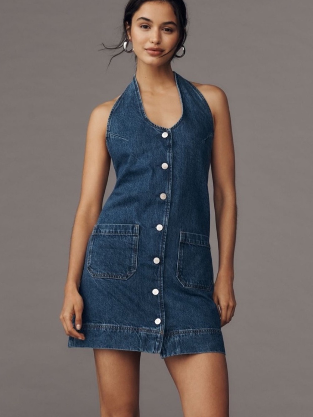 NWT Reformation Brittany Halter Denim  Dress